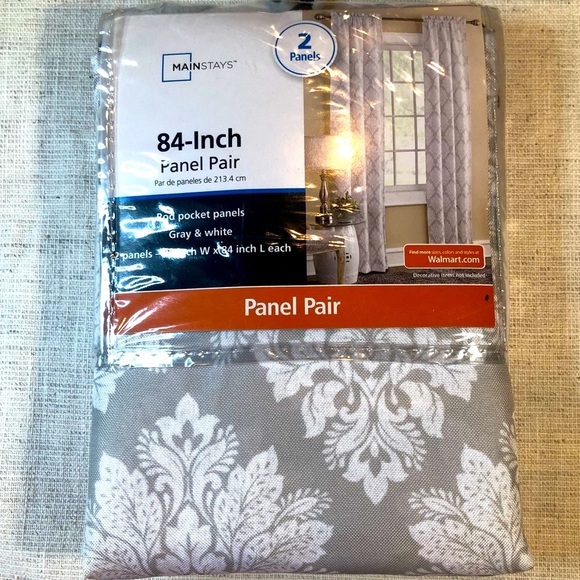 Mainstays Accents Long Curtains 2 Panel Gray White Window Coverings 84 X 28 Rod Pockets New